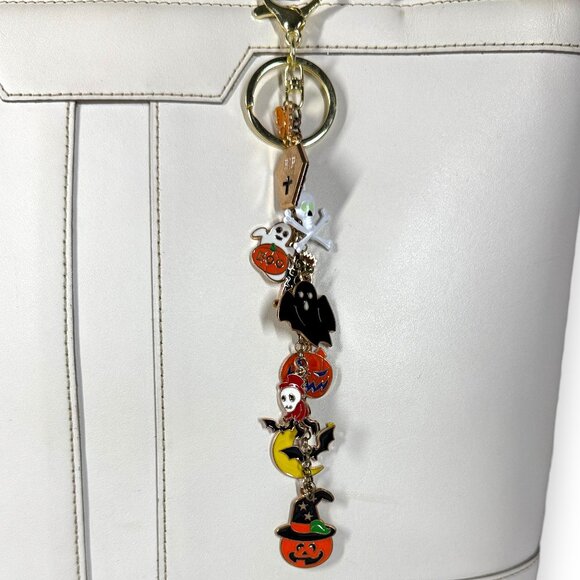 Halloween Charm Handmade Bag Charm Keychain on gold tone chain - Picture 6 of 7